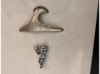 Two Midcentury Silver Pins